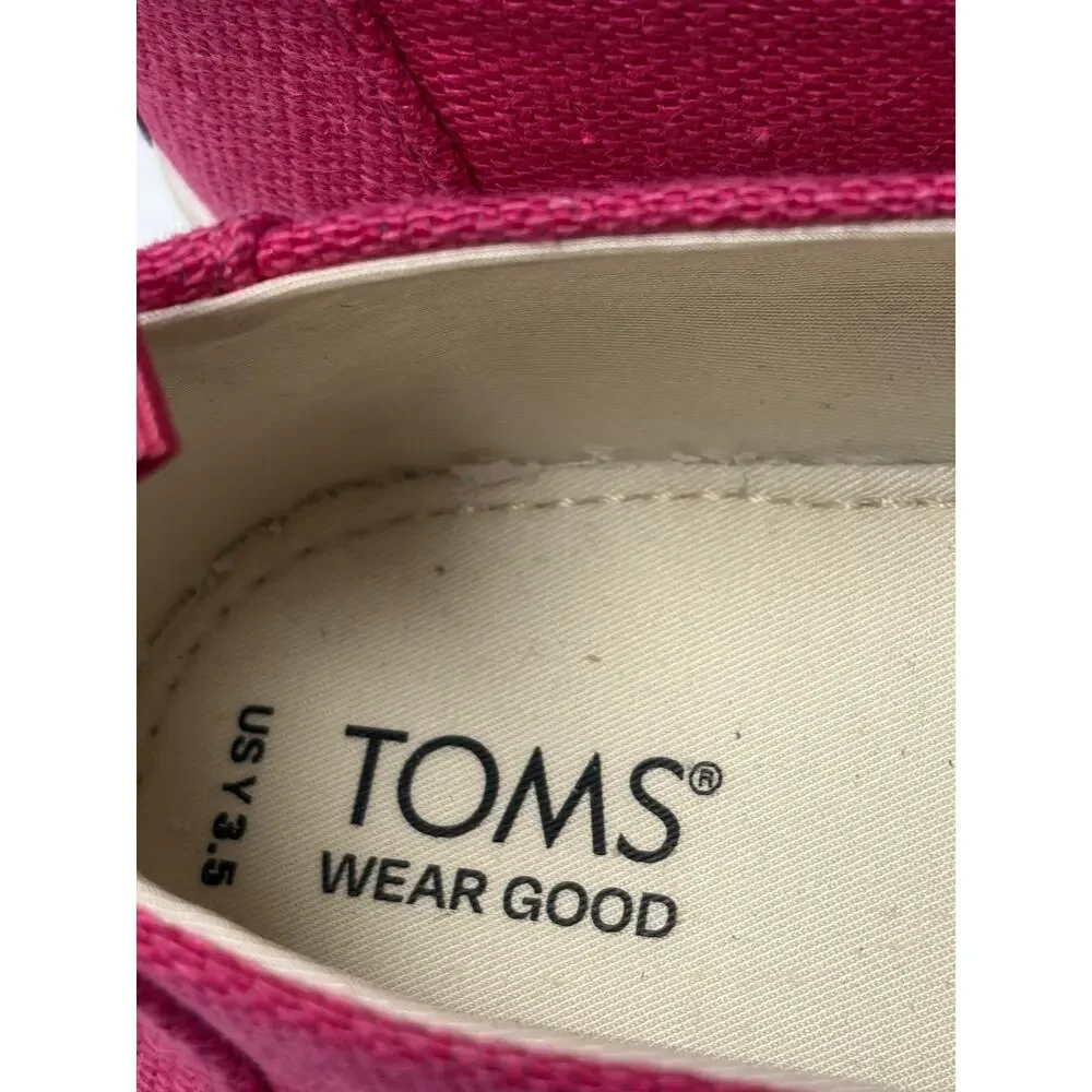 TOMS Pink Slip On Shoes Youth 3.5 Canvas Classic Flats